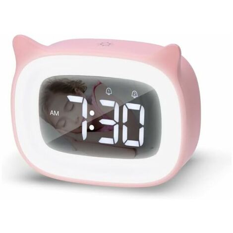 Children's digital clock, pink cat clock, lovely clock with night light, children's clock, clock gifts