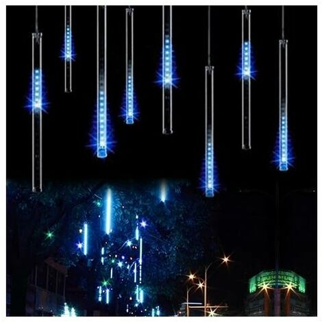 8 pcs Waterproof Meteor Shower Rain Lights 30cm 8 Tubes Drop Icicle Snow Falling Raindrop Cascade Lights for Wedding Party Christmas Shine Blue (1/5)