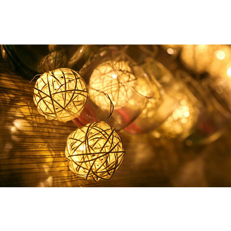 9.8 Feet 20 Plug-In Rattan Ball String Lights, Flexible Warm Romantic Lighting for Home Decor (Warm White)