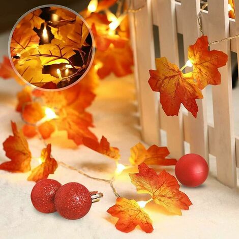 Autumn Maple Leaf String Lights with Remote Control Timer, Waterproof ...