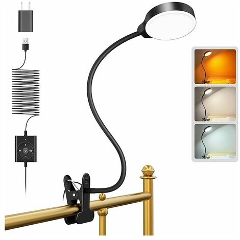 5W Clip-on Reading Light, 36 LED Bed Light, Eye Reading Light, 3 Colors and 5 Brightness Levels, Headboard Bed Lamp with Adapter, Perfect for Reading