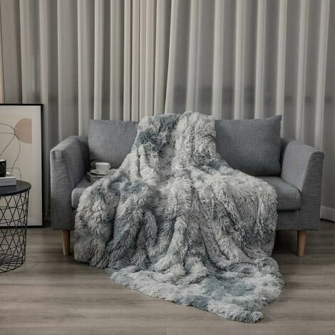 Blanket, Fluffy Faux Fur Blanket, Gray Fleece Plaid, Bedspread, Soft Plaid, Sofa Blanket 130x160cm (1/5)