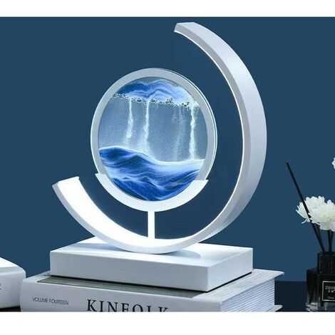 LED Moving Sand Art Table Lamp, 3D Hourglass Deep Sea Landscape Display Flowing Frame 12 Inch Bedside Lamp Home Decoration