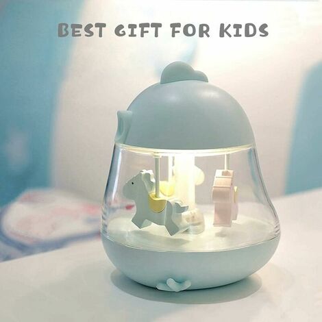 Carousel Music Box Night Light for Kids, Cute Baby Toddler Nursery Bedroom Decor Lamp, USB Rechargeable & Dimmable & Portable & Timer, Christmas Gifts for Boys and Girls (Blue)