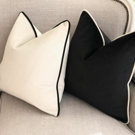 Black and White Velvet Cushion Cover 18x18 Inch Decorative Pillowcase Square Cushion Cover for Home Sofa Couch Upholstery (2 Pieces)