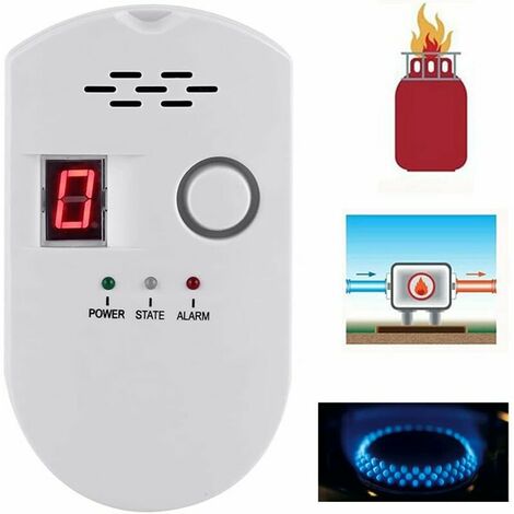 Detector de gas natural, detector de gas digital ultrasensible, sensor de alarma de tubería de gas combustible, detector de fugas de gas digital portátil enchufable para el hogar/cocina (1 paquete) (1/5)