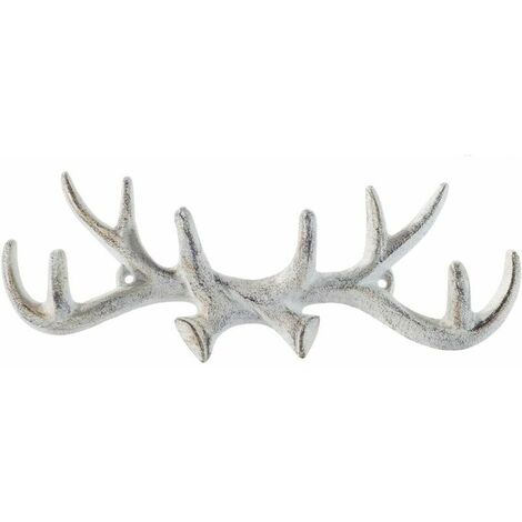 Vintage Cast Iron Deer Antler Wall Hooks, Antique Finish, Metal Hanger Holder with Hooks, Personalized Coat Rack, Wall Decor, White (1/5)