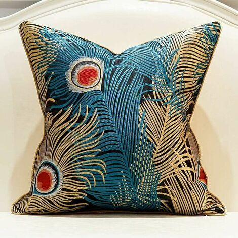 Navy Blue Gold Peacock Feathers Cushion Covers Luxury Cushion Covers Home Decorative Pillows for Sofa Couch Living Room Bedroom Cars 48 x 48cm