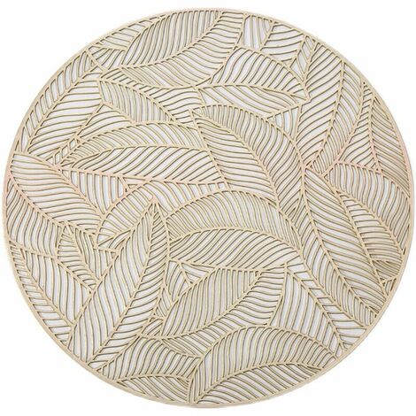 Placemats Set of 6, Round Leaf Placemats for Dining Table Hollowed-out Pressed Vinyl Placemats (Gold)