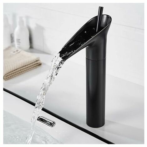 Black Bathroom Faucet, Waterfall Bathroom Faucet Retro Black Single Lever Basin Mixer Tap Bathroom Mixer Tap, Brass Countertop High Basin Hand Wash Basin Faucet Basin Faucet