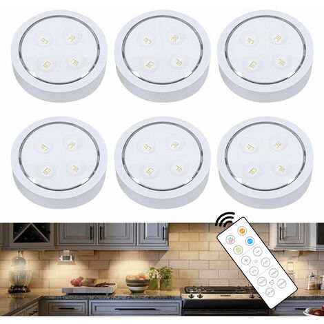 Stick on Lights 6 Pack with Two Remotes - Wireless LED Under Cabinet Lights - Under Counter Lights for Kitchen - Battery Operated Closet Lights