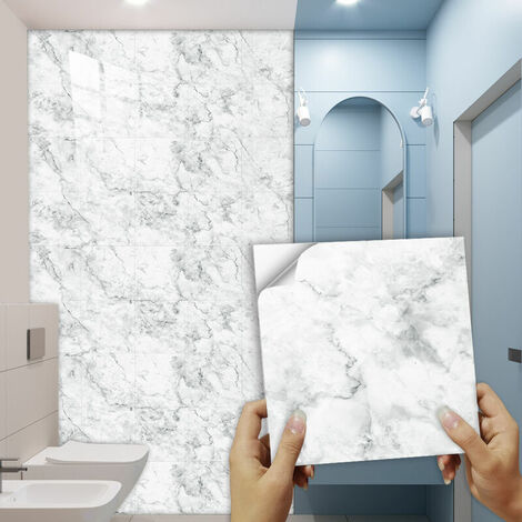 PVC Waterproof Bathroom Tile Sticker for Wall Removable White Marble Floor Sticker 30cm x 30cm Self Adhesive for Kitchen Backsplash Oilproof 10 Pieces