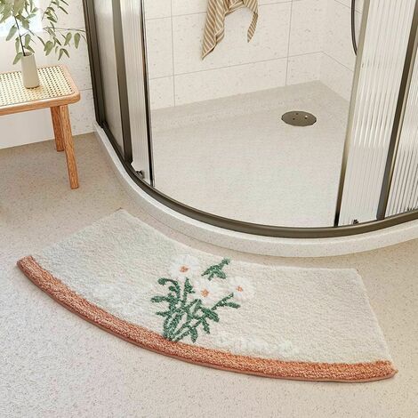 Curved Absorbent Floor Mat Fan Mat Shower Room Door Foot Mat Toilet Mat Floor Mat Bathroom Non Slip Mat (Daisy)