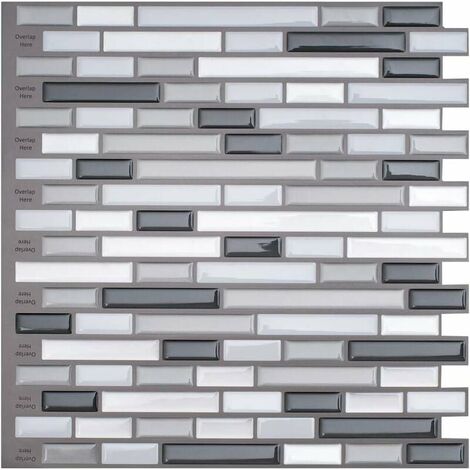 Self Adhesive Tiles Self Adhesive Cement Tile Wall Sticker Self Adhesive Backsplash Adhesive Border Waterproof Bathroom (Mosaic Black-Grey-White Small)