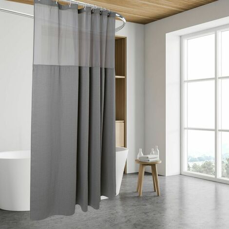 Waffle Braided Shower Curtain Hookless, Loop Liner - 71w x 72H, Hotel Quality, Spa Shower Curtain, Gray (1/4)