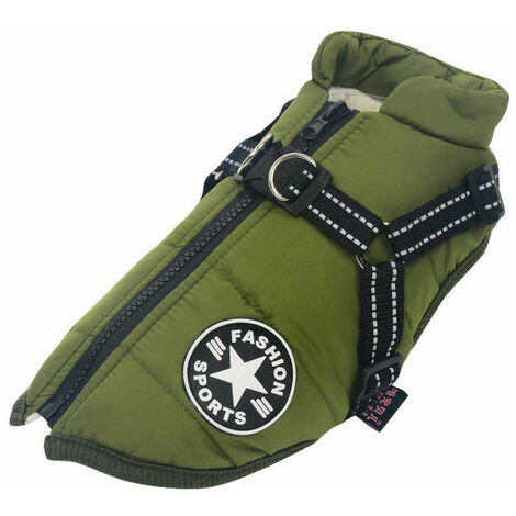 Winter Waterproof Warm Dog Coat with Harness, Waterproof Dog Jacket for Small Medium Large Dogs, for Labrador Chihuahua French Bulldog green -