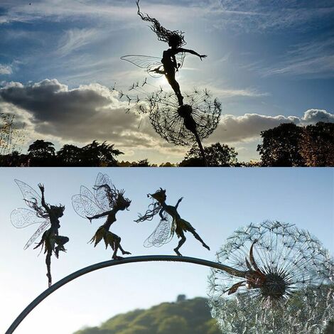 Fairy Garden Sculptures Stake Fairies And Dandelions Dance Together (A+B, 2 pieces) (1/3)