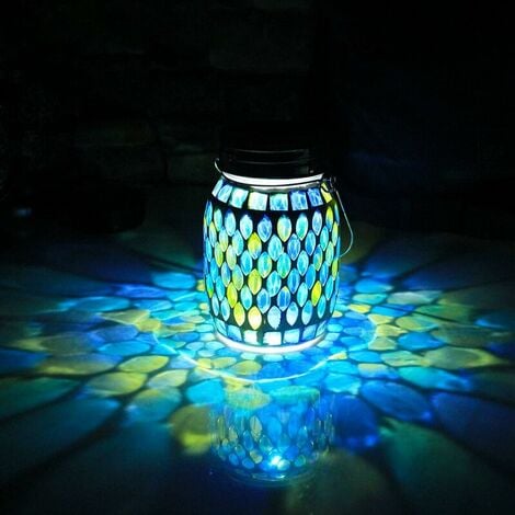Outdoor Chandelier Solar Mosaic Lamp, Solar Table Lamp and Cool Blue Mosaic Glass Lamp, Outdoor Waterproof Solar Night Lamp, Garden Yard Pathway Yard Decoration
