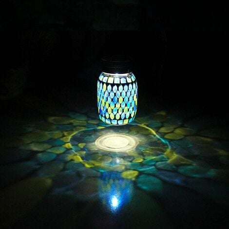 Outdoor Chandelier Solar Mosaic Lamp, Solar Table Lamp and Cool Blue Mosaic Glass Lamp, Outdoor Waterproof Solar Night Lamp, Garden Yard Pathway Yard Decoration