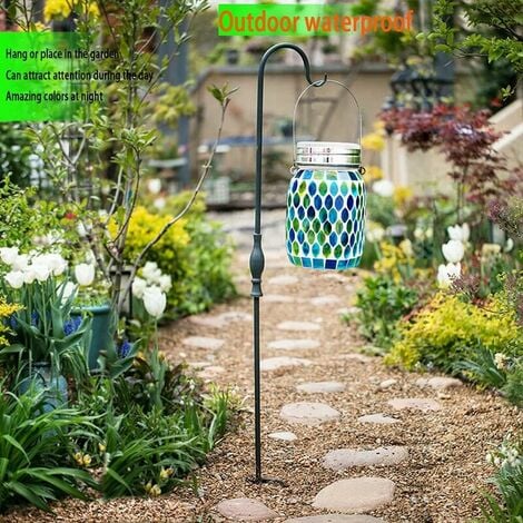 Outdoor Chandelier Solar Mosaic Lamp, Solar Table Lamp and Cool Blue Mosaic Glass Lamp, Outdoor Waterproof Solar Night Lamp, Garden Yard Pathway Yard Decoration