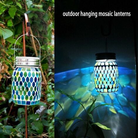Outdoor Chandelier Solar Mosaic Lamp, Solar Table Lamp and Cool Blue Mosaic Glass Lamp, Outdoor Waterproof Solar Night Lamp, Garden Yard Pathway Yard Decoration