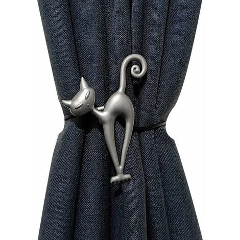 4 Pack Magnetic Curtain Tiebacks, Cute Animal Silver Cat Decorative Holder Practical Drape Tiebacks for Draperies (Cat, ) (1/5)