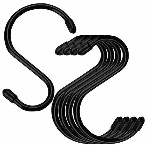 Set of 4 Large 4 Inch Vinyl Coated S-Hooks with Rubber Stopper, Black Rubber Coated Metal S-Hooks for Hanging Jeans, Plants, Jewelry, Pots, Mugs, Towels, Black (1/5)