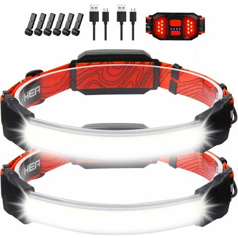 Rechargeable Led Headlamp,2 Pieces Of 1500 Lumens Head Torch,Ipx6 Waterproof And Red Rear Headlamp,3 Light Modes,Suitable For Camping,Hiking,Working,Fishing (1/5)
