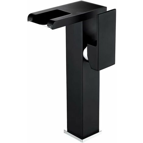 Faucet Washbasin LED High Waterfall Faucet Bathroom, Modern Stylish Design Black Brass Mixer Tap Sink, Hot & Cold Water Available, 3 Color Changes Black (1/5)