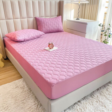 Waterproof Mattress Protector Cap Flap 20-30cm Soft and Silent Mattress Protector for Adult and Child Bed Pink (150 x 200 cm) (1/5)