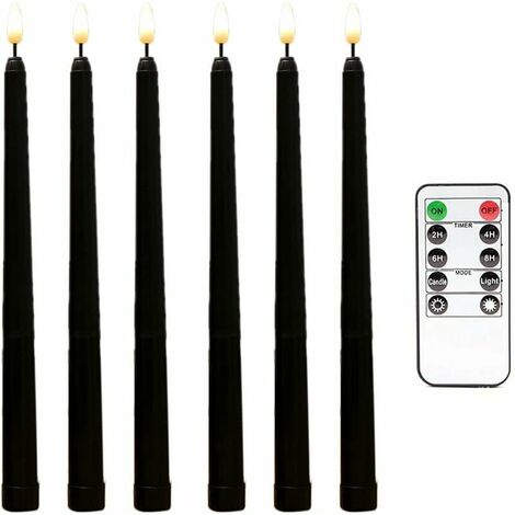 6 Pieces Series Black Twinkle Flameless Taper Candles with 10 Key Remote Timer, Battery Operated Led Candlesticks Window Candles (1/5)