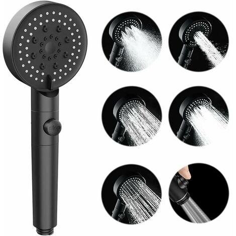 Eco High Pressure Shower Head, 6 Spray Modes, Anti-Scale Shower Head, Easy to Install (Black) (1/5)