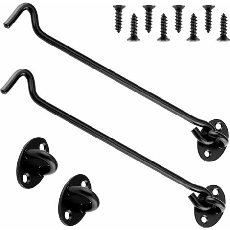 2 Pieces Cabin Hook,Door Latch Hook,Black Stainless Steel Door Hook Lock,With Mounting Screws,For Window,Barn Door,Shed Door,Garage Door,Black (40cm)