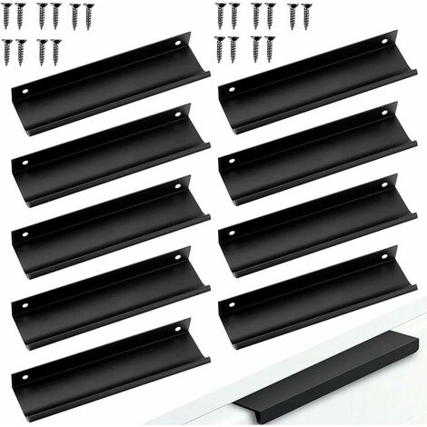 10pcs Furniture Handles Cabinet Handle Screw Spacing Concealed Handle Aluminum Cabinet Handle Kitchen Handles Concealed Finger Edge Pull Handle Black (10, 96mm) (1/5)