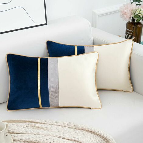 Modern Rectangle Cushion Covers Decorative Solid Long Pillow Cases for Sofa Bench Bedroom Car Chair Blue 30x50cm