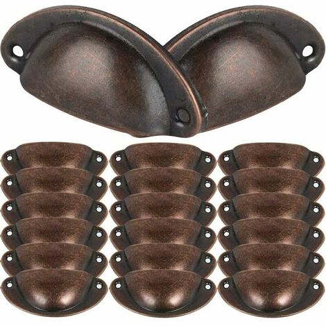 20 Vintage Shell Handle for Kitchen Furniture Cabinet Drawer, Curved Iron Retro Cupboard Door Knob, Furniture Handle Iron Knob (Red Bronze) (1/5)