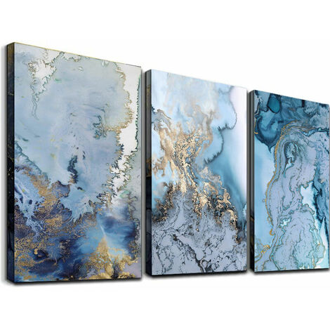 3 Pieces Blue And White Abstract Canvas Paintings, Bedroom Bathroom Wall Decoration，Unframed