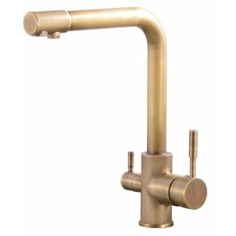 Modern Kitchen Faucet, 3 Way Kitchen Faucet with Filter Water Way Tap, Double Handle Drinking Water Taps 3 Way Bronze Kitchen Mixer Tap with Accessories