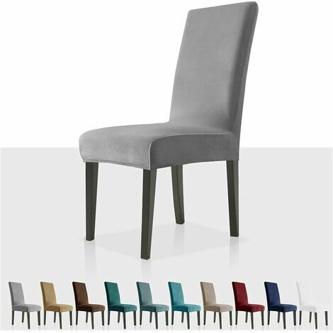 Stretch Velvet Chair Covers for Dining Chairs Set of 2 Dining Chair Slipcovers Removable Velvet Plush Chair Slipcovers (Gray, 6)