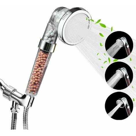 Ionic Shower Head, with 3-Layer Filtration System, Pressure Boost and Water Saving, with 3 Adjustable Modes, Shower Head for Dry Skin and Hair (Clear) (1/5)