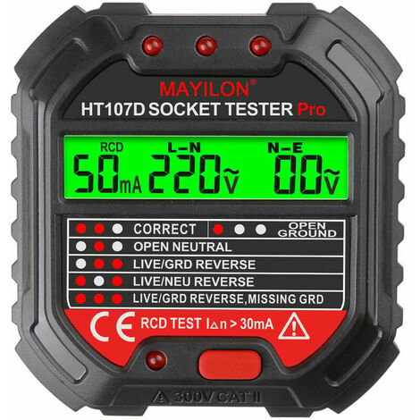 Socket Tester Electric Socket Tester Multifunctional Leak Detector with Wall Outlet Voltage Display (1/5)