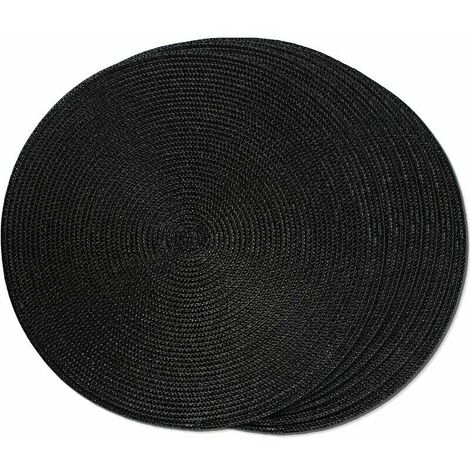 Dining Table Set of 6 Black Round Braided Placemats for Dining Tables Non-Slip Washable Woven Placemats 38cm - Black (1/5)