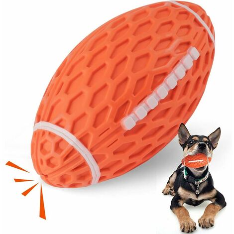 Interactive Dog Toys for Aggressive Chewers Durable Chew Toys Rugby Ball for Dogs Rubber Ball with Squeaker for Fetch Play and Outdoor Play (Yellow)