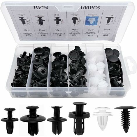 100Pcs Plastic Rivet Clips, Car Clips Bumper Fasteners Rivet Clips, Plastic Rivets Protective Fastener with Different Shapes and Sizes (1/5)
