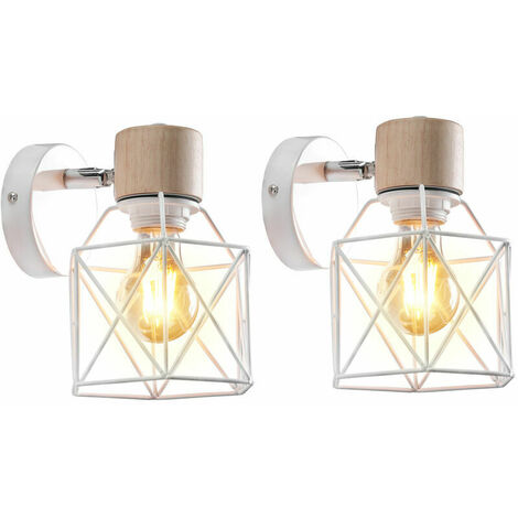 Set of 2 Vintage Industrial White Wrought Iron Wall Sconces for Kitchen, Bar, Restaurant, Living Room, Cafe, Loft - E27 Retro Lighting Included (1/4)