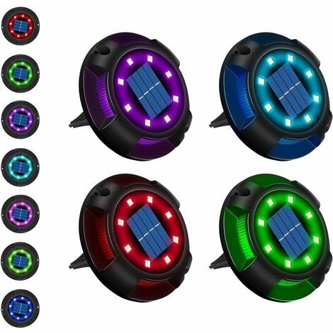 Solar Outdoor 12 LED 7 Colors Solar Lights Garden Recessed Spotlight with Large Solar Panel Waterproof IP65 Solar Ground Lights (4PCS)