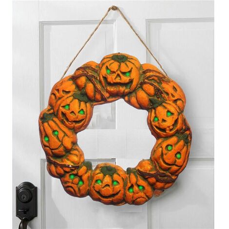 Halloween Spooky Wreath LED Lantern LED Pumpkin Light Door Hanger Home Decor (1/5)