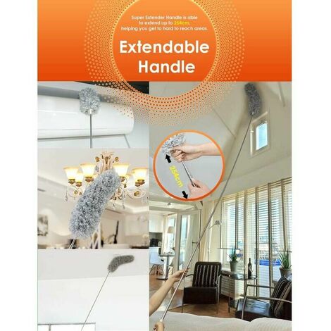 254cm Telescopic Duster, Telescopic Wolf Head Microfiber Foldable Flexible Stainless Steel Handle, Washable Perfect for Cleaning Ceiling Fans, Cobwebs