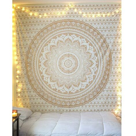 Wall Hanging Indian Tapestry Wall Hanging Mandala Tapestry Gold Boho Fabric Wall Hanging Bedroom (1/5)