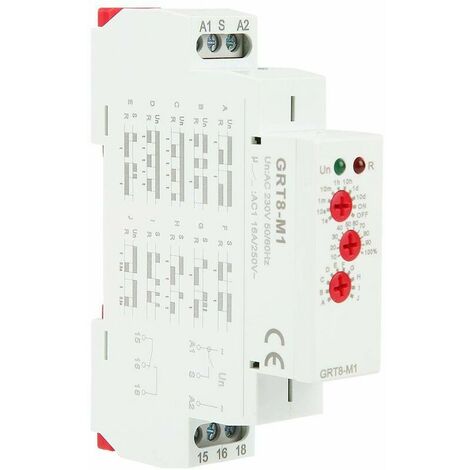 AC 220V Time Delay Relay Switch GRT8-M1 DIN Rail Mount 10 Functions LED Indicators (1/5)